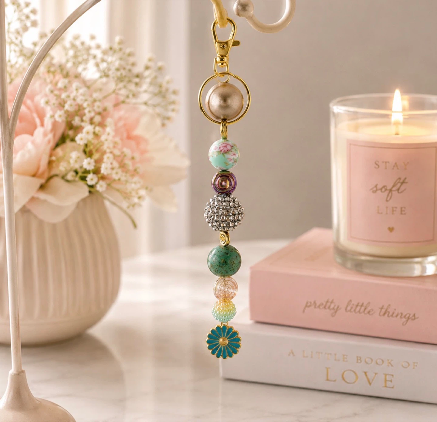 Beaded Keychain with Flower Charm - photo 4