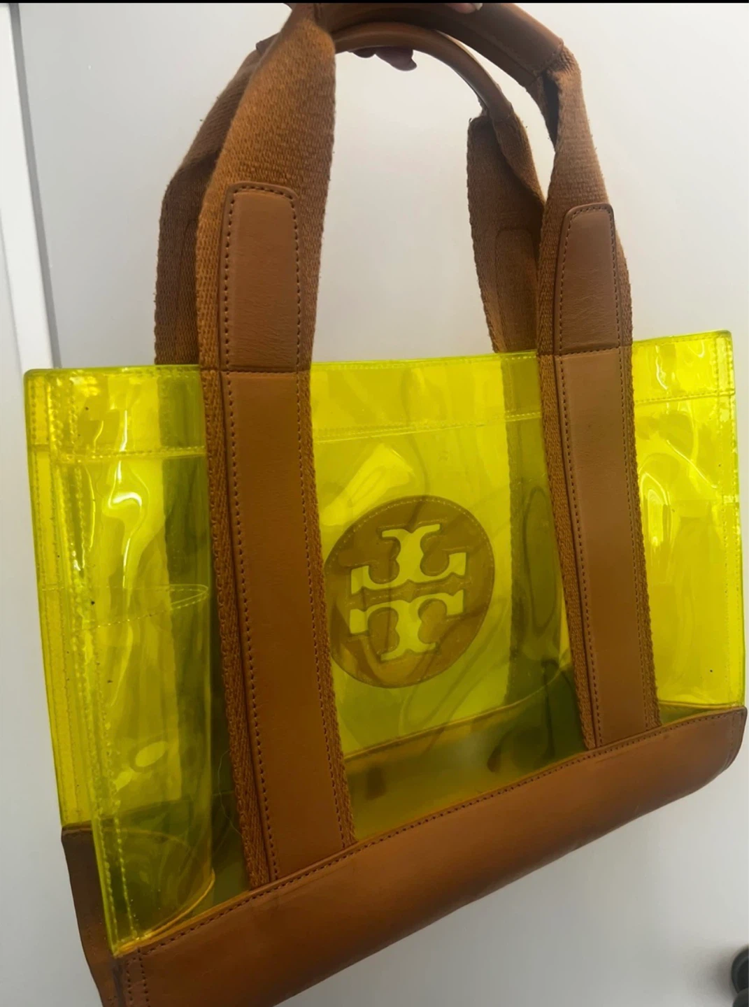 Tory Burch Yellow Transparent Brown Leather Tote Bag - photo 5