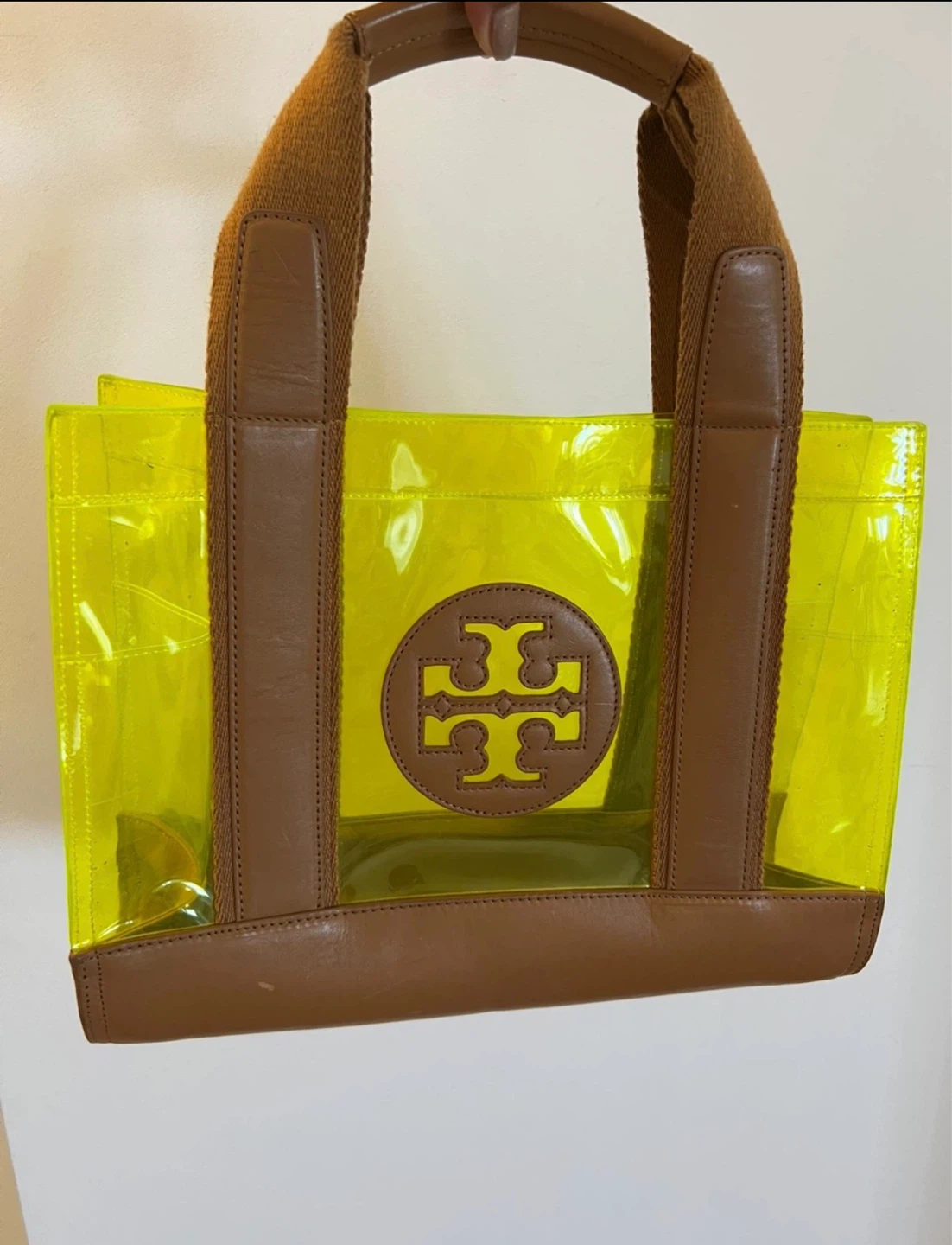 Tory Burch Yellow Transparent Brown Leather Tote Bag - photo 2