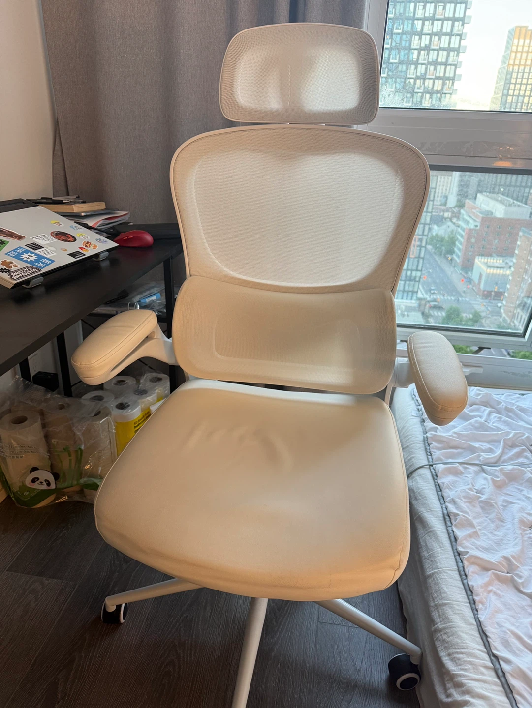 Cream Office Chair with Headrest