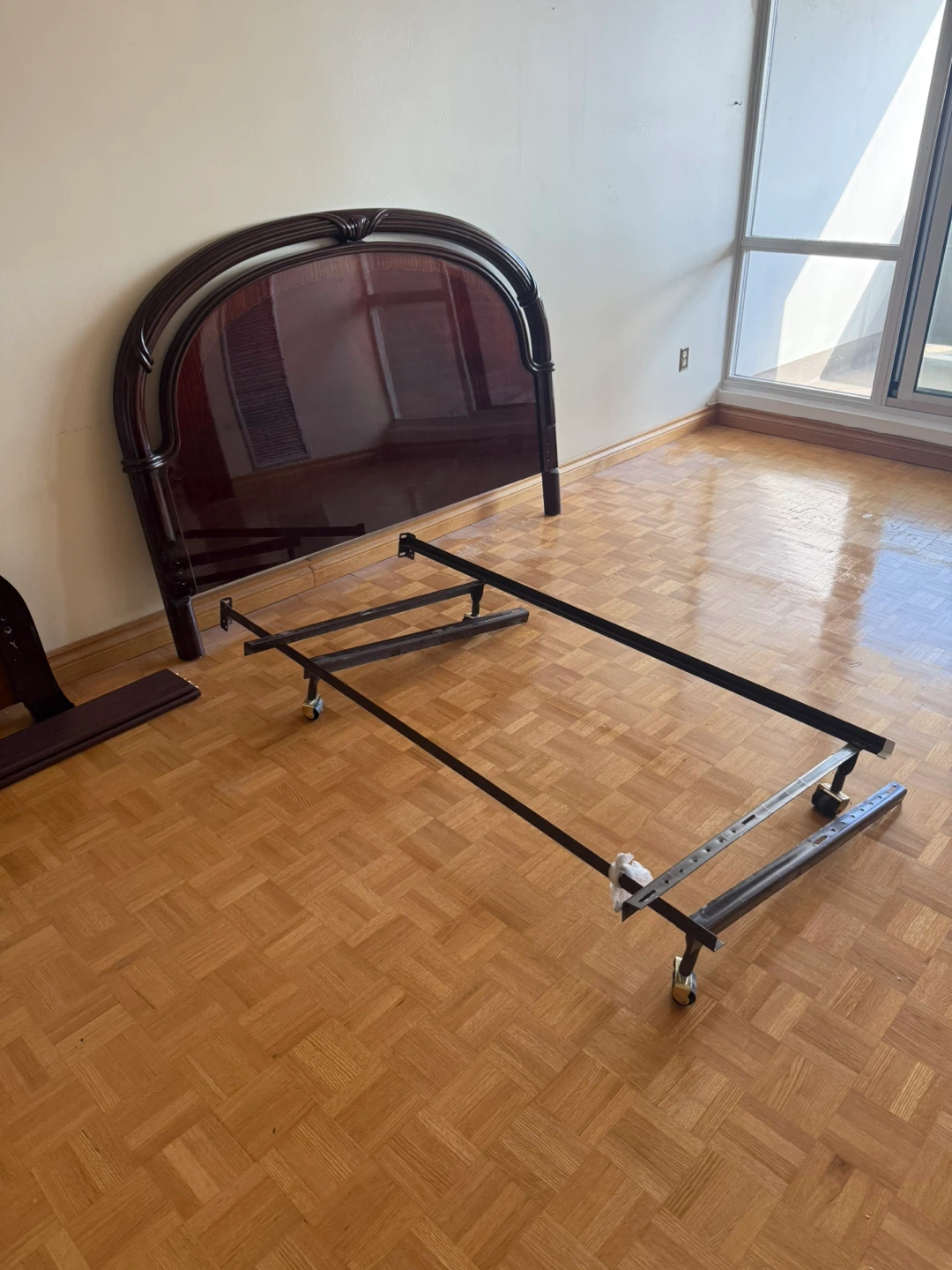 Dark Wood Headboard with Metal Bed Frame - photo 2