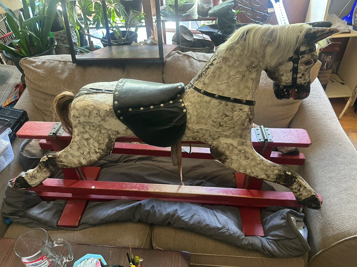 Antique Glider Rocking Horse Real Hair and Wood