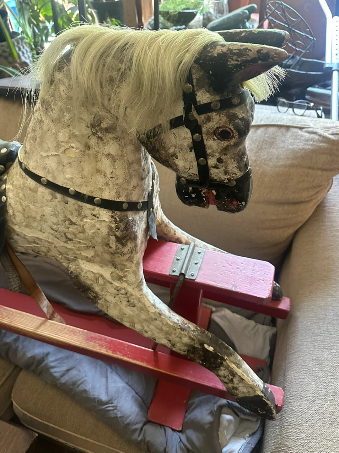 Antique Glider Rocking Horse Real Hair and Wood - photo 2