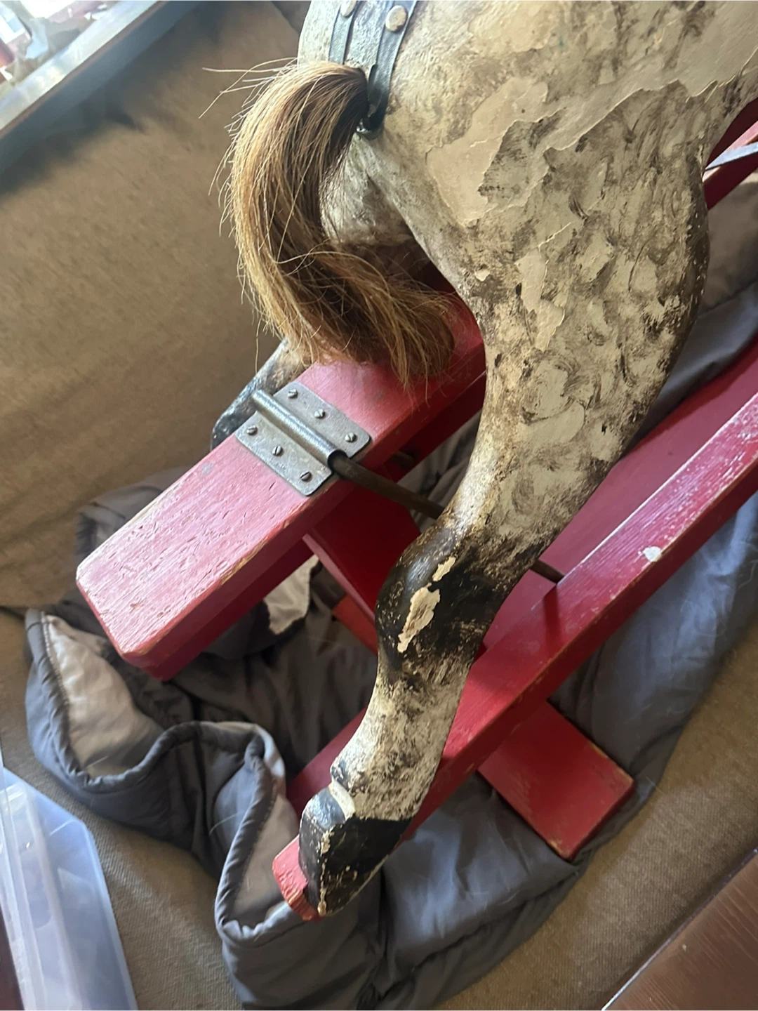 Antique Glider Rocking Horse Real Hair and Wood - photo 4