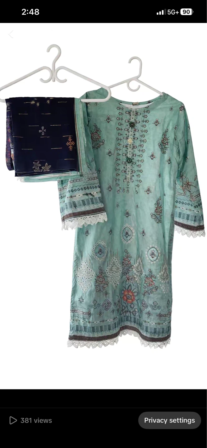 Light Blue Printed Kurti with Navy Blue Dupatta