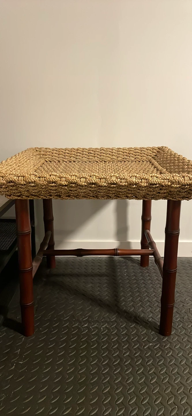 Boho Sea grass woven end table with Dark Wood Legs