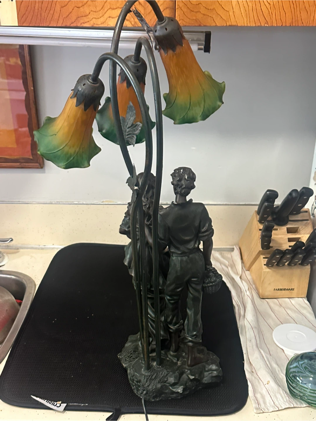 Vintage Art Nouveau Style 3-Light Lily Figural Table Lamp - photo 5