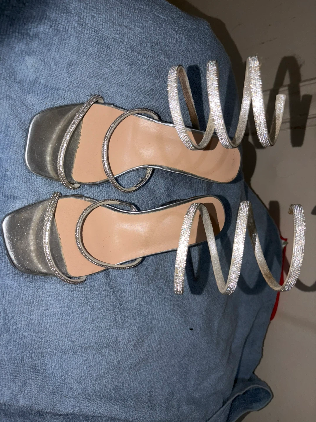 Silver Strappy Heeled Sandals with Rhinestones