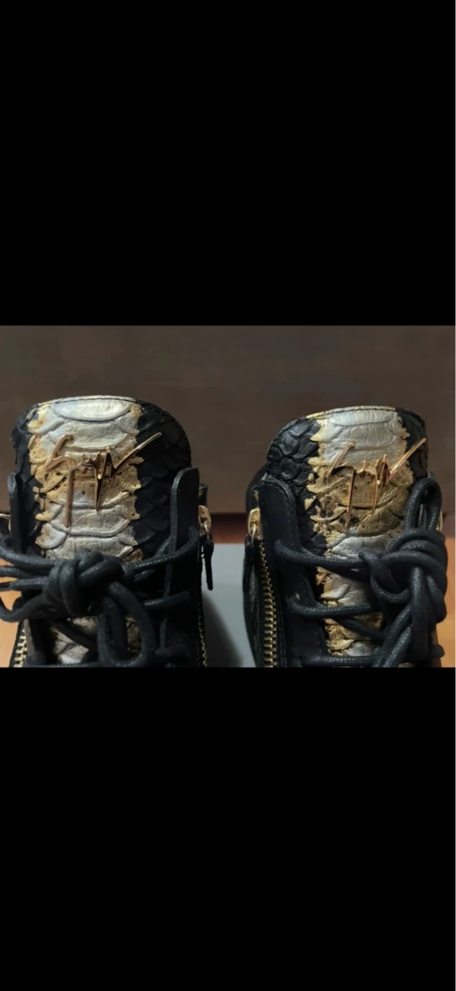 Giuseppe Zanotti Black & Gold Snake Print Sneakers - photo 2