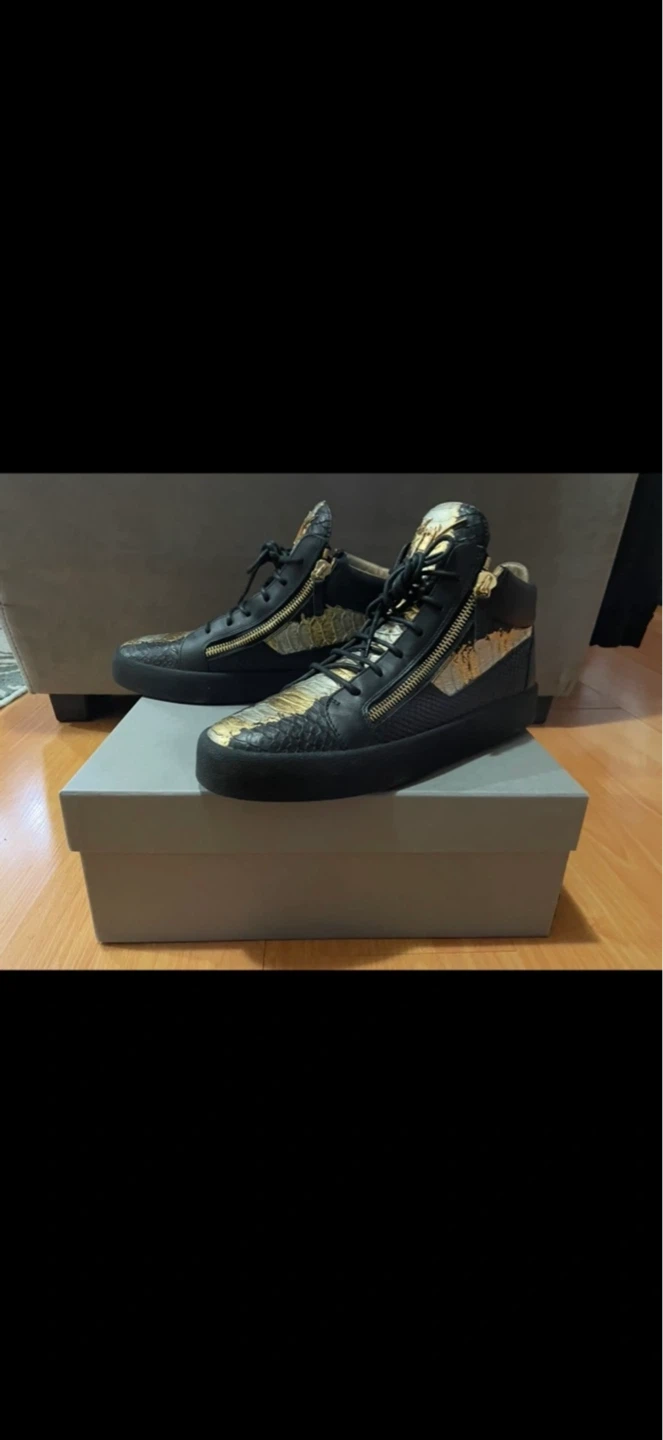 Giuseppe Zanotti Black & Gold Snake Print Sneakers