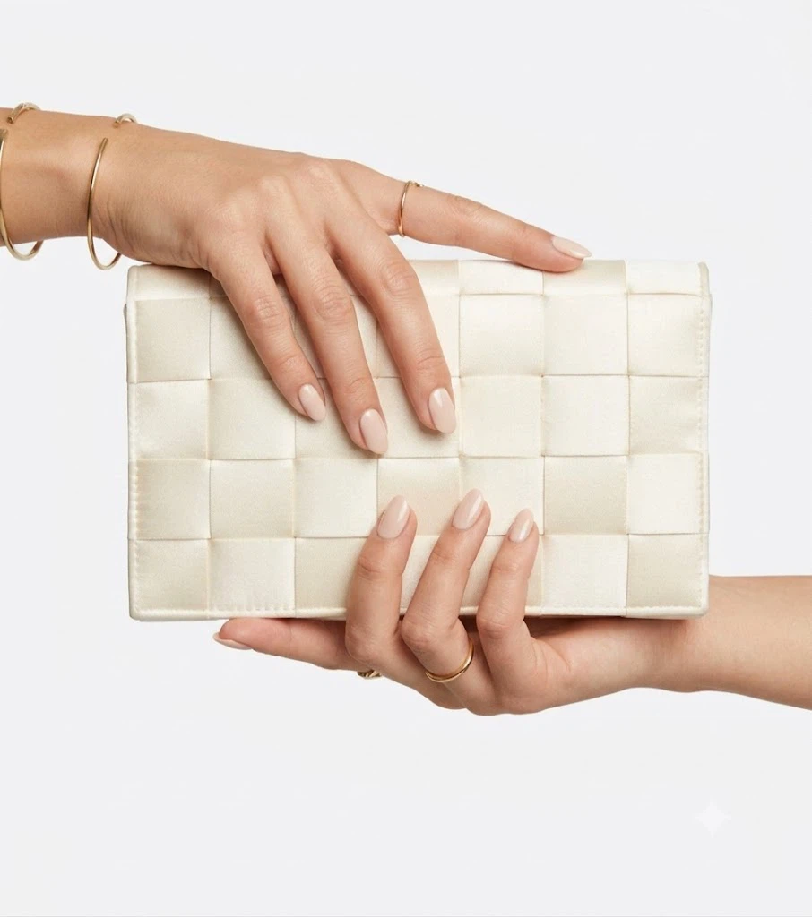 Bottega-style satin Woven Clutch Bag