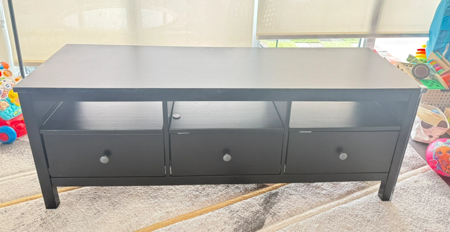 Black TV Stand with 3 Drawers and 3 Shelves
