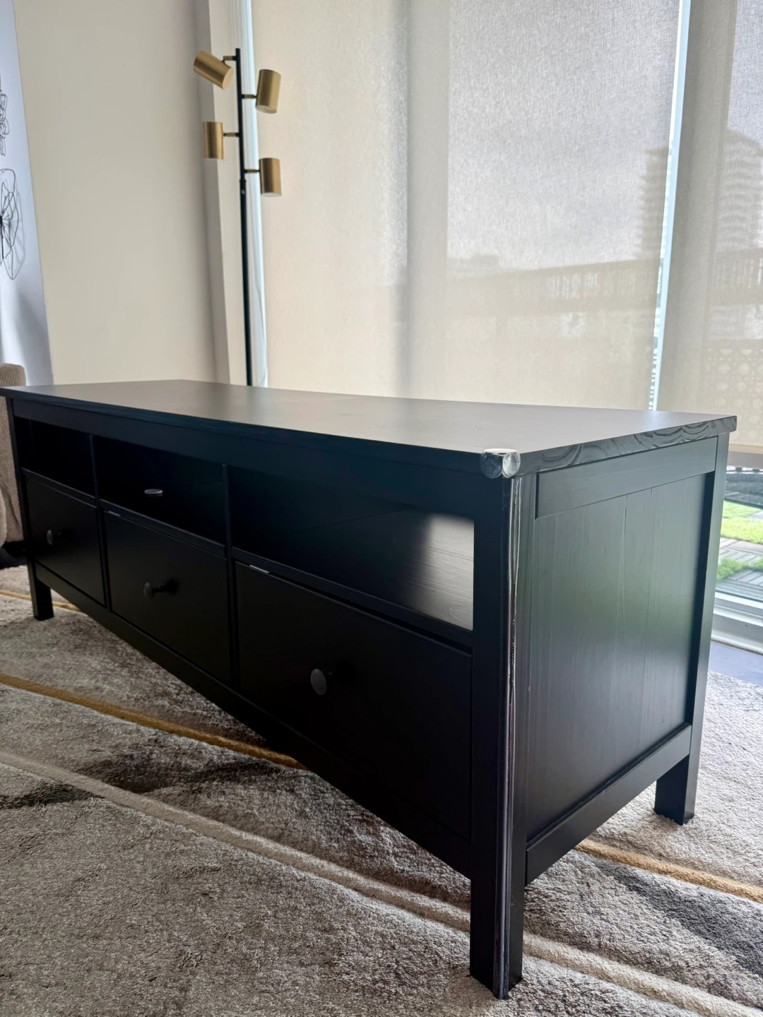Black TV Stand with 3 Drawers and 3 Shelves - photo 2