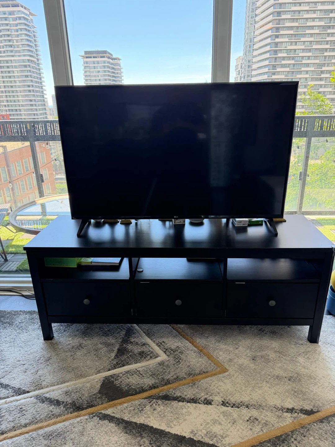 Black TV Stand with 3 Drawers and 3 Shelves - photo 5