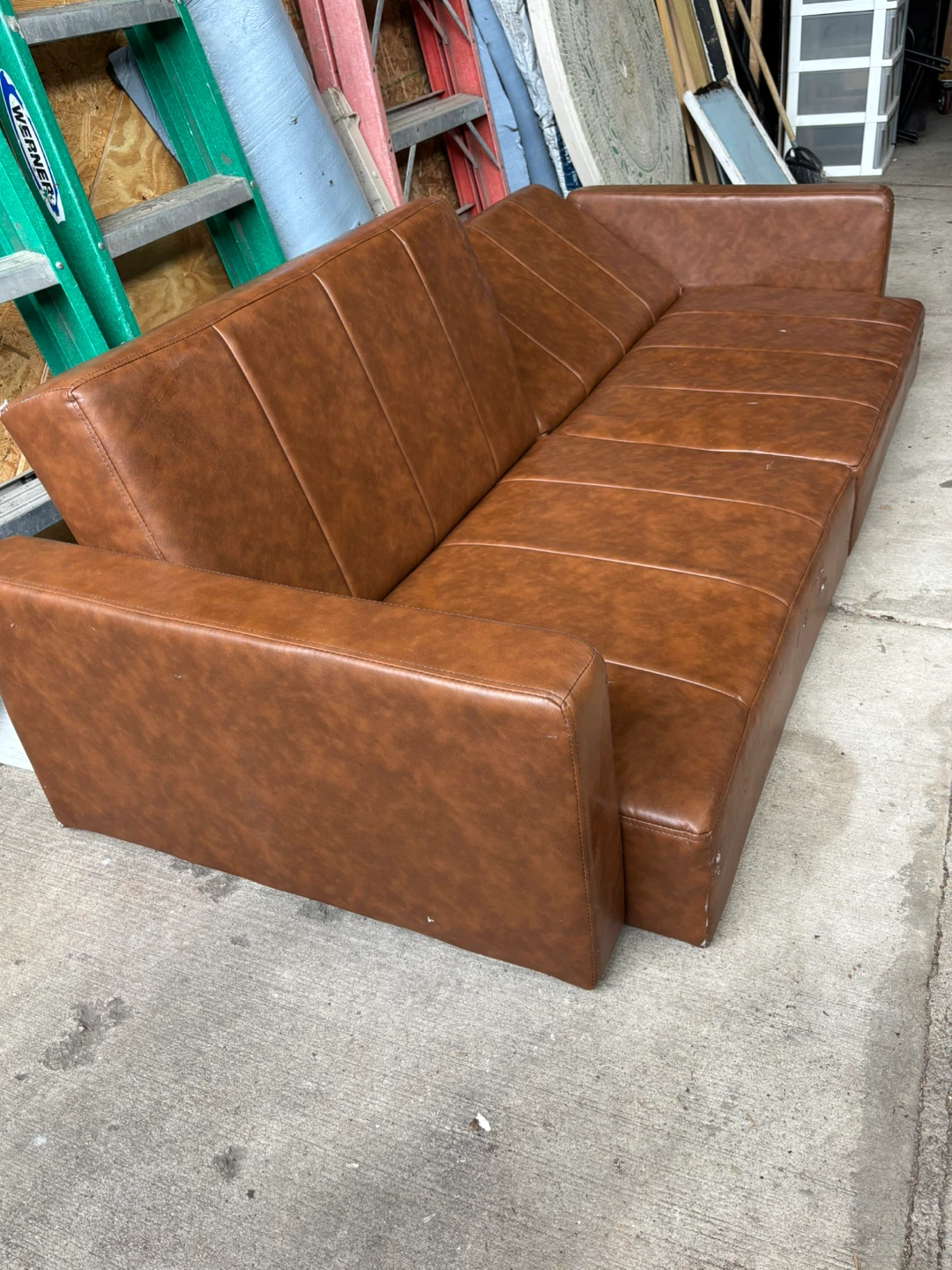 Brown Faux Leather Sofa - photo 2