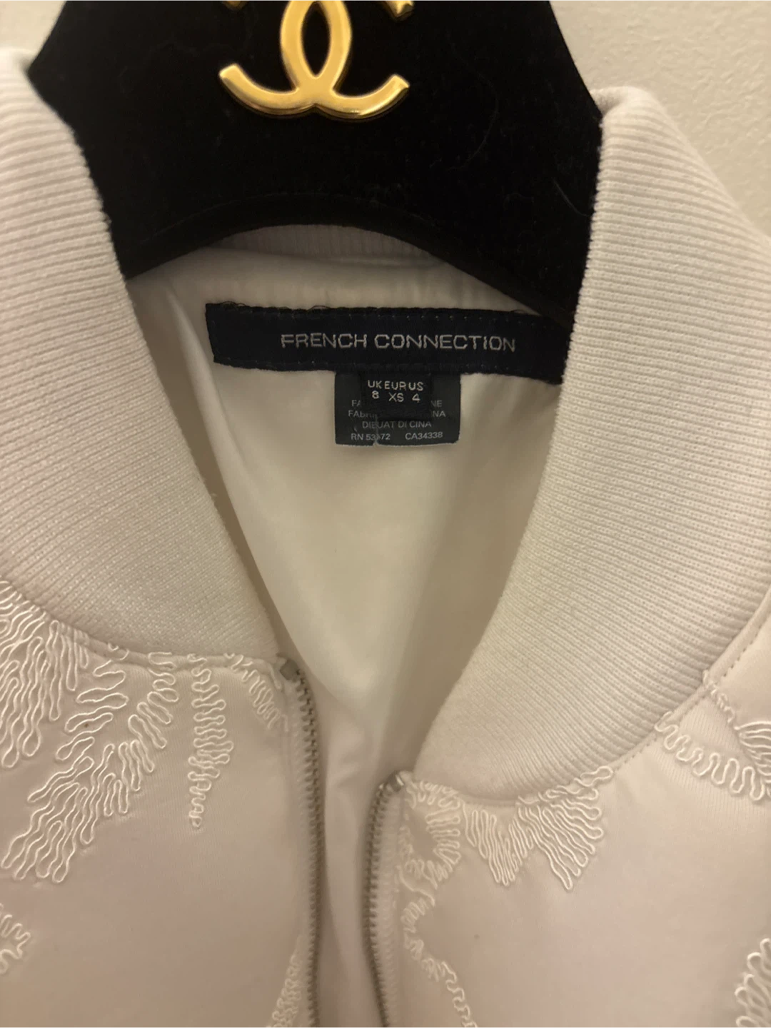 French Connection White Embroidered Bomber Jacket - photo 4