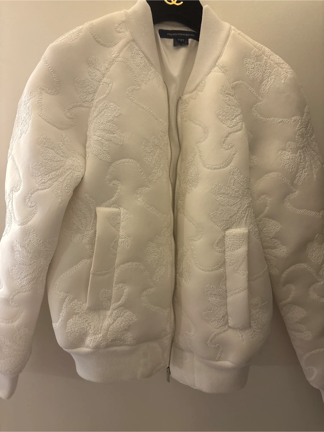 French Connection White Embroidered Bomber Jacket - photo 5