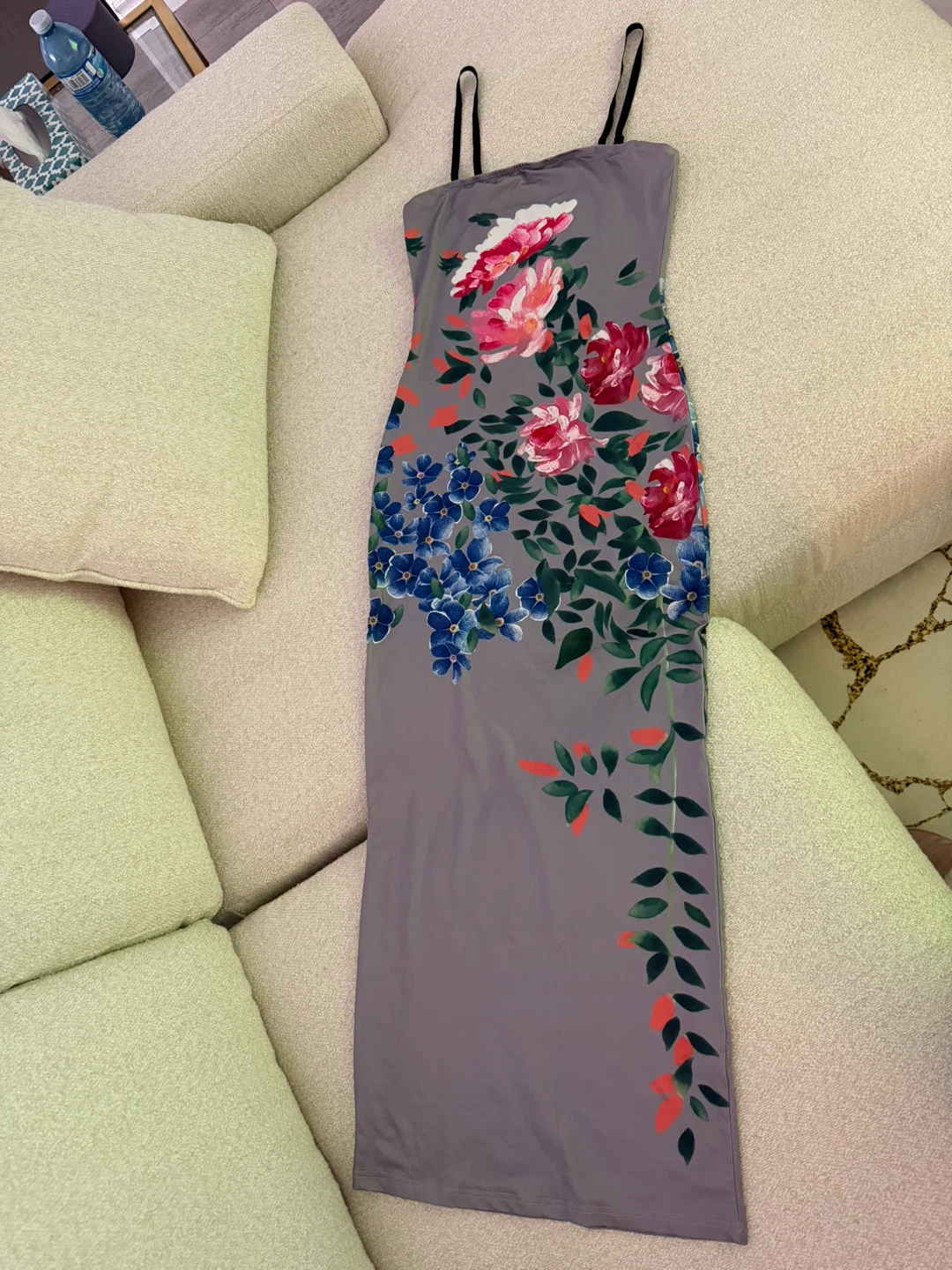 Floral Print Midi Dress with Spaghetti Straps