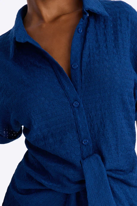 Blue Textured Shirt and Pants Set - photo 3