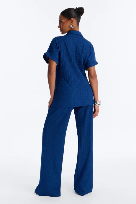 Blue Textured Shirt and Pants Set - photo 4