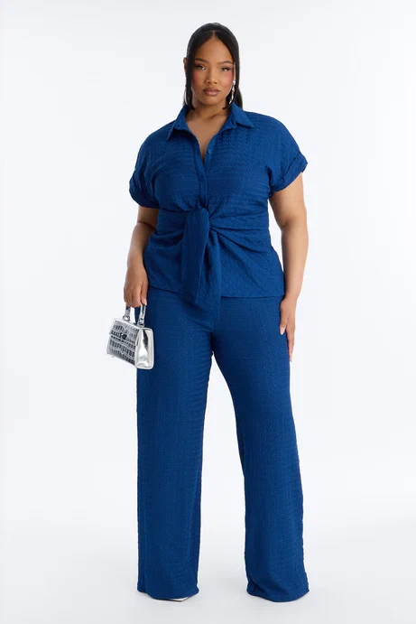 Blue Textured Shirt and Pants Set - photo 5