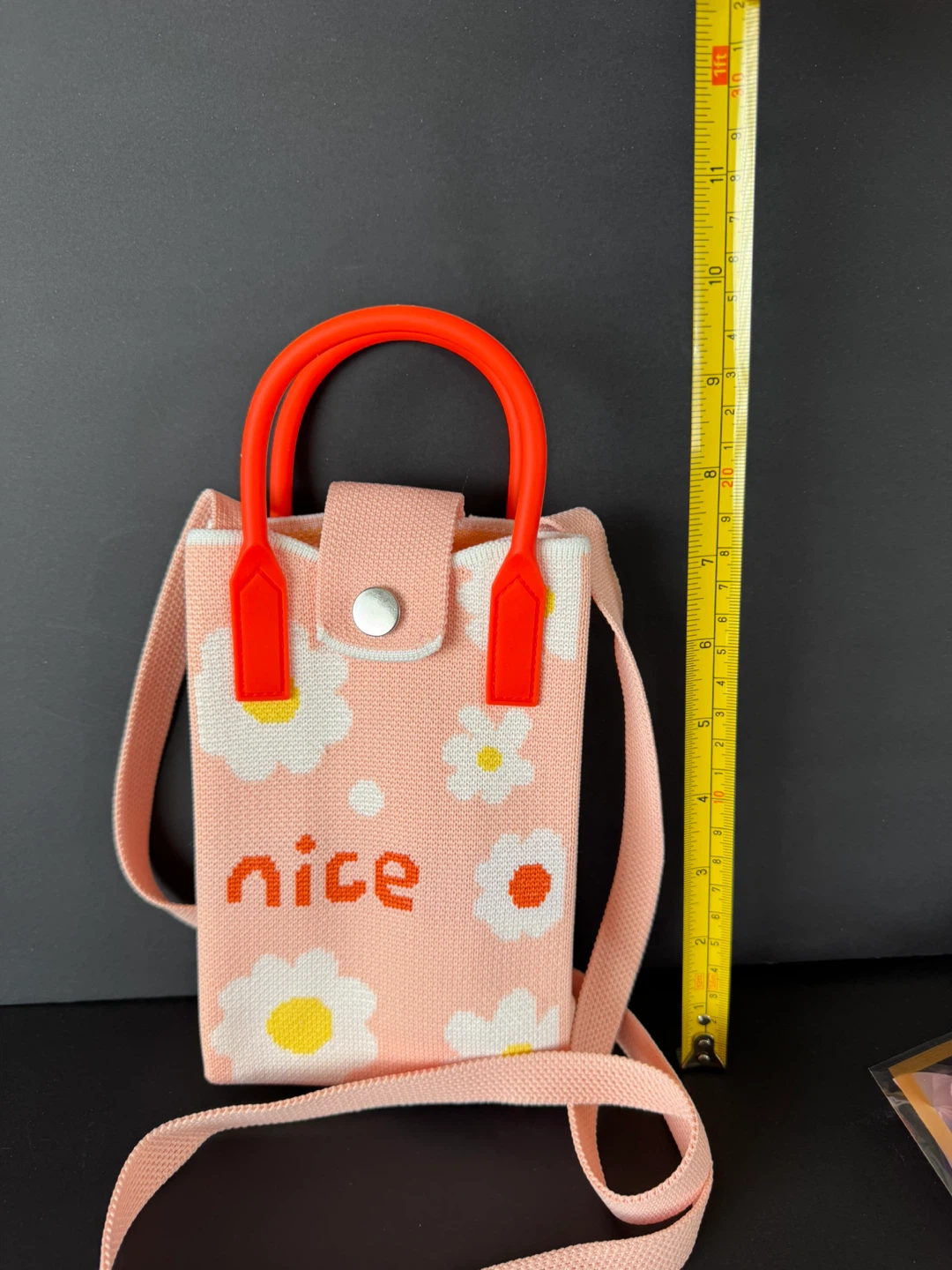 Pink 'nice' Floral Phone Pouch Bag with Orange Handles - photo 3
