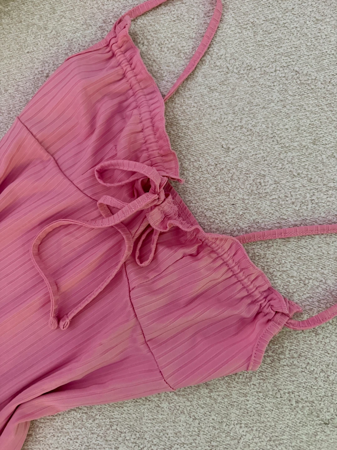 Pink Ribbed Mini Dress with Tie Front - photo 2