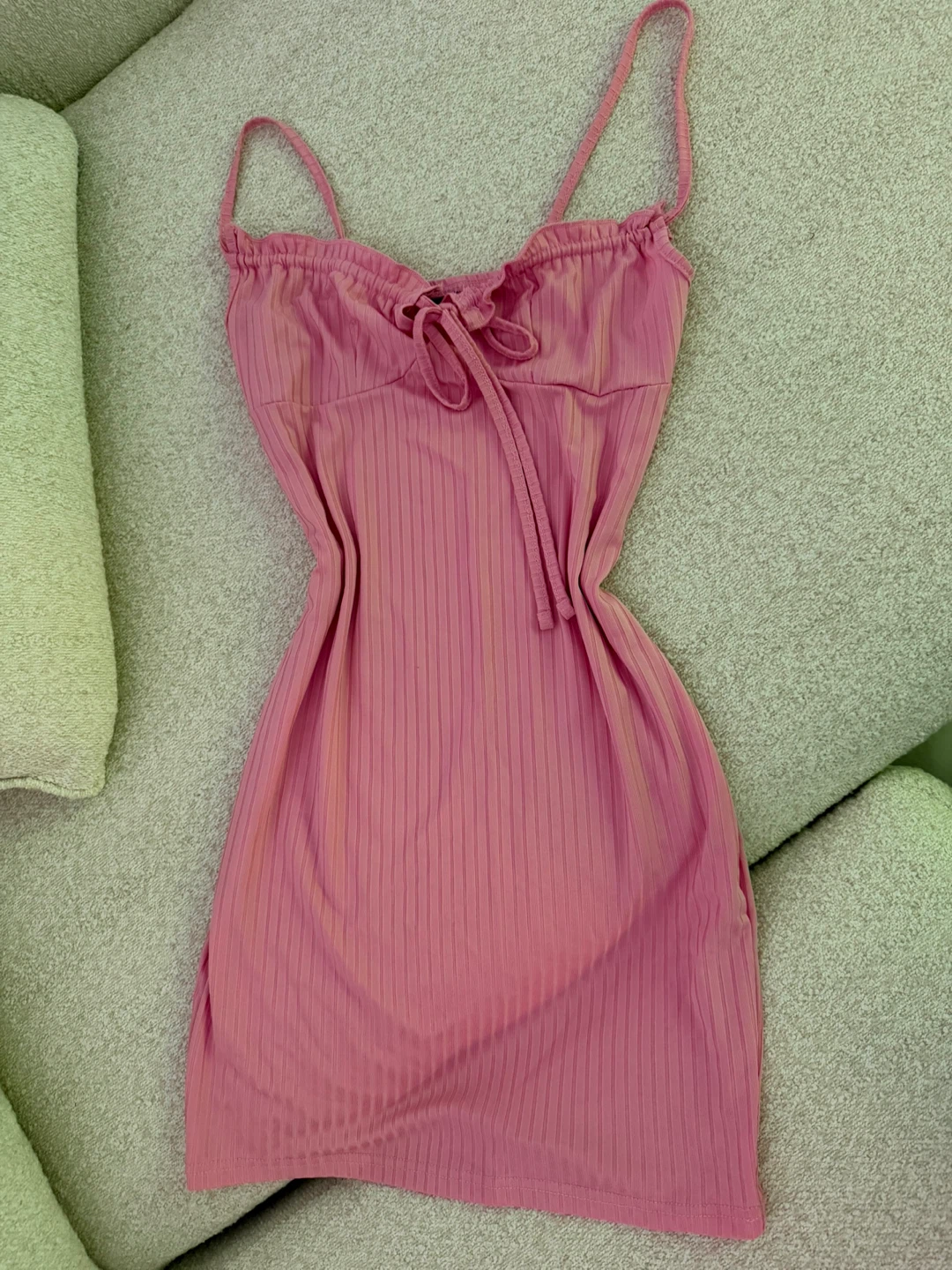 Pink Ribbed Mini Dress with Tie Front