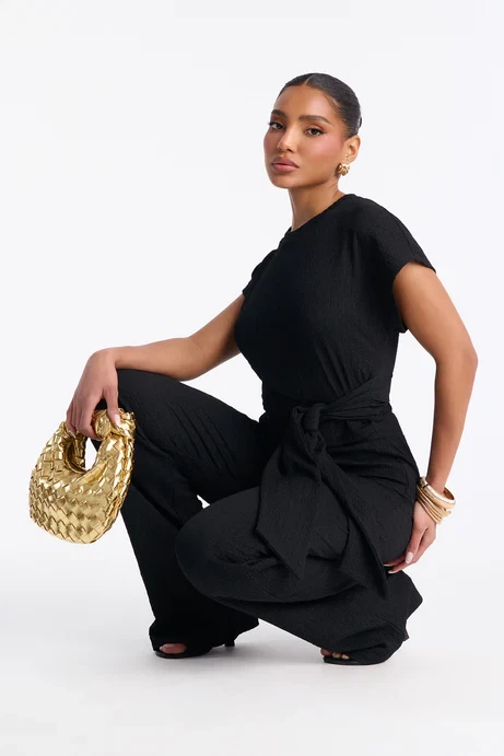Black Textured Wrap Jumpsuit - photo 3