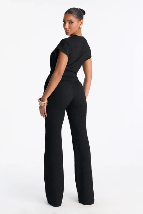 Black Textured Wrap Jumpsuit - photo 4