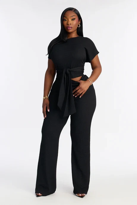 Black Textured Wrap Jumpsuit - photo 5