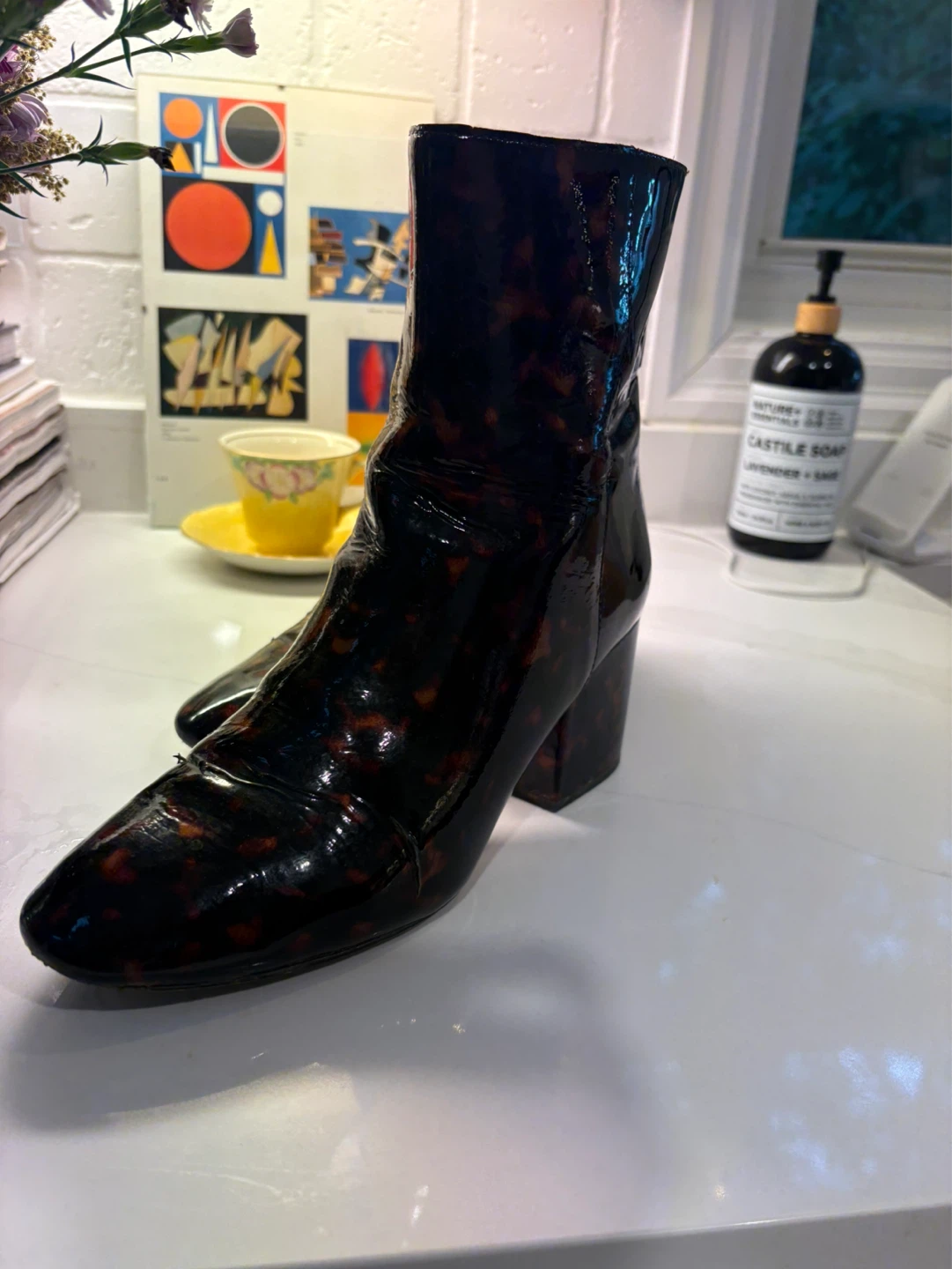 Jcrew leather Tortoiseshell Patent Ankle Boots