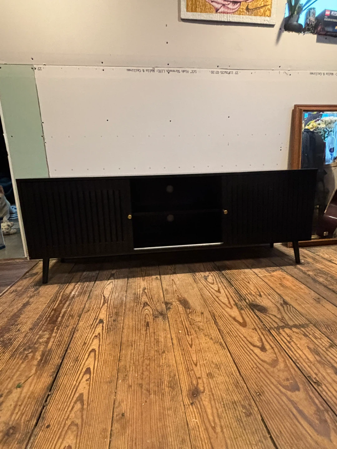 Black Media Console with Sliding Doors - photo 2