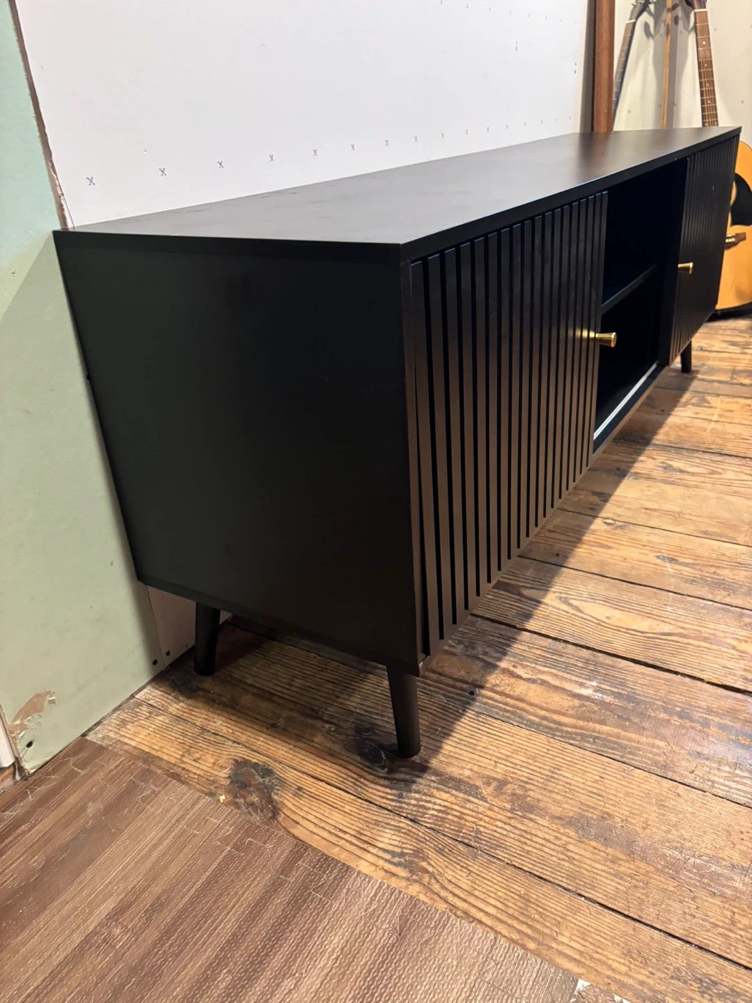 Black Media Console with Sliding Doors