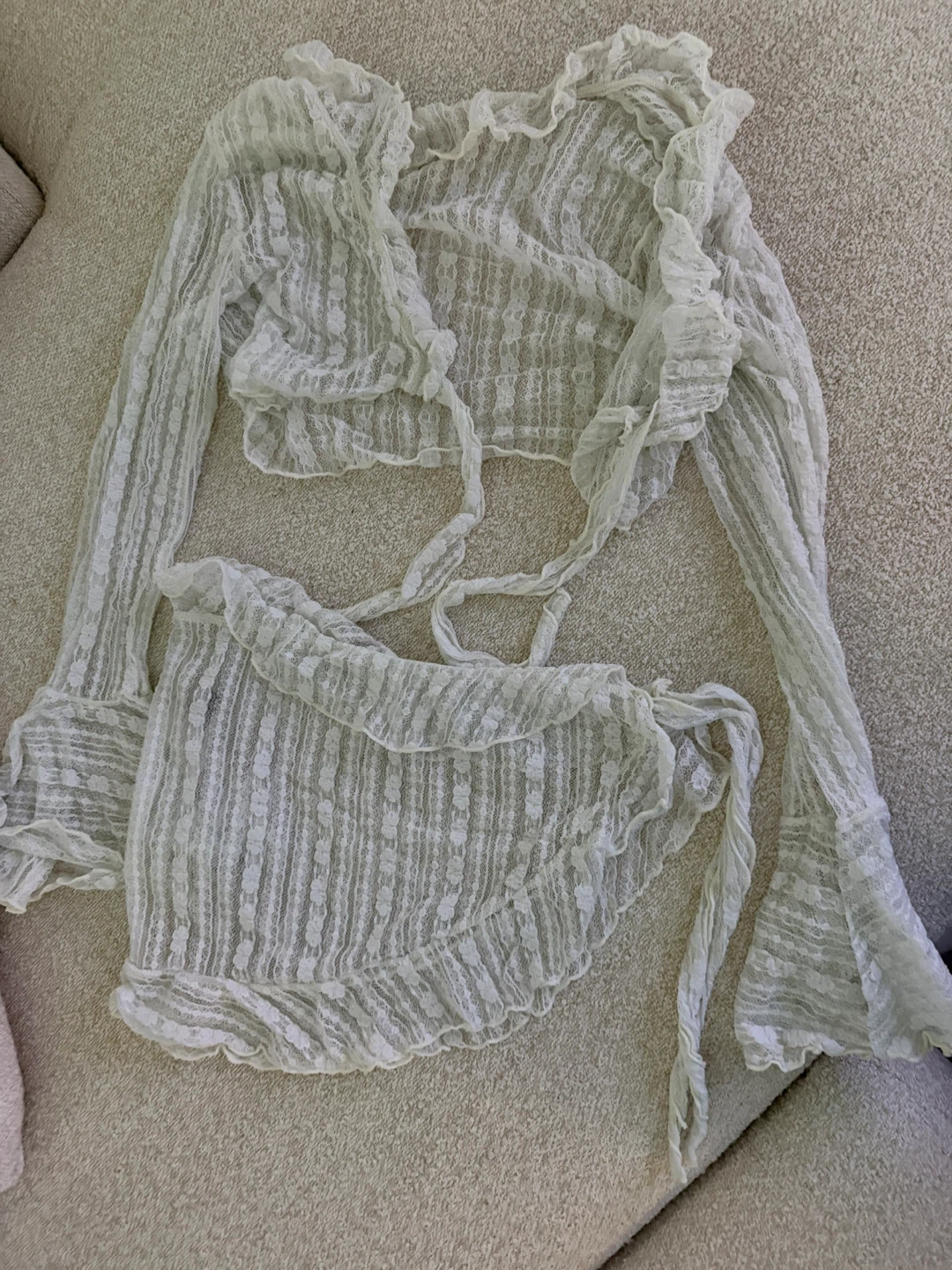White Lace Crop Top and Skirt Set for beach