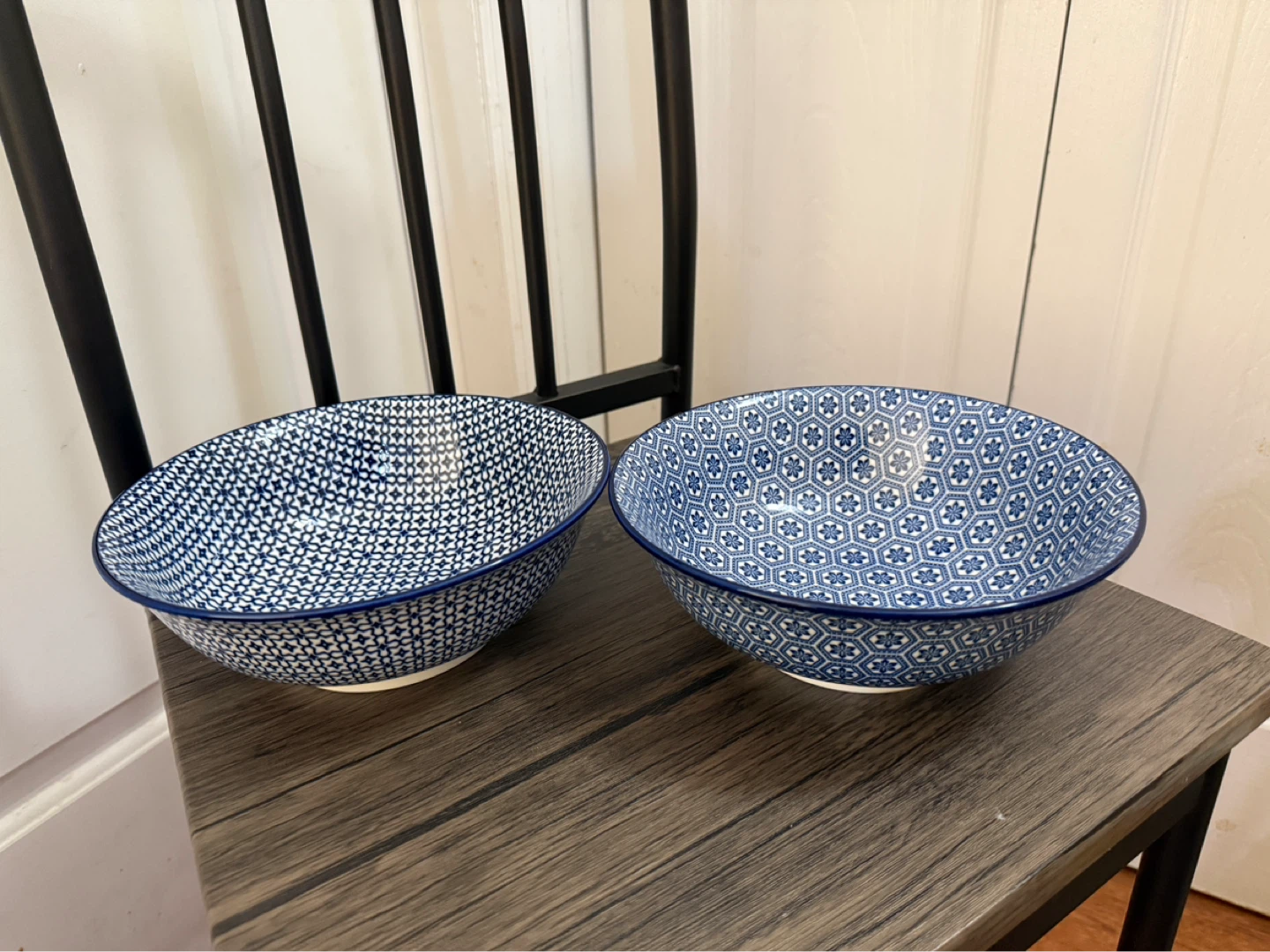 Set of 2 Blue and White Patterned Ceramic Bowls - photo 2