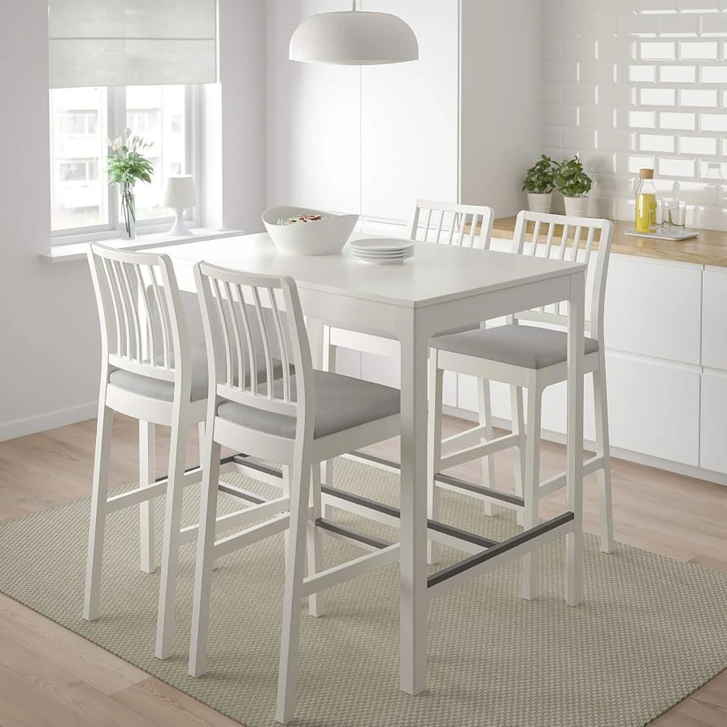 IKEA bar dining table set | White Bar Table and 4 Stools Set