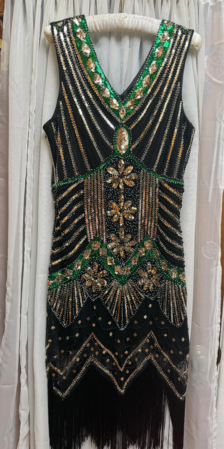 Black Sequin Flapper Dress with Fringe - photo 3