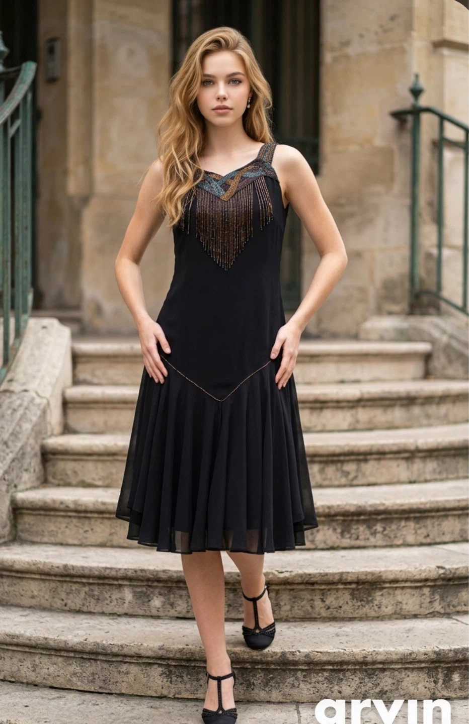 Casadei Black Beaded Flapper Dress