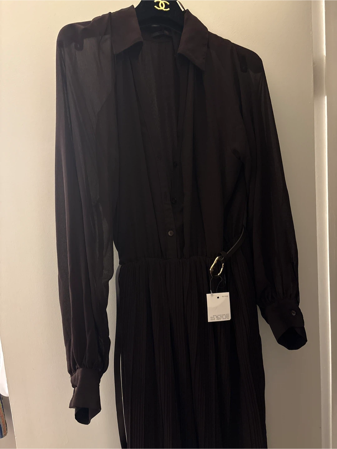 Zara Pleated Belted Midi Dress - Brown - photo 5