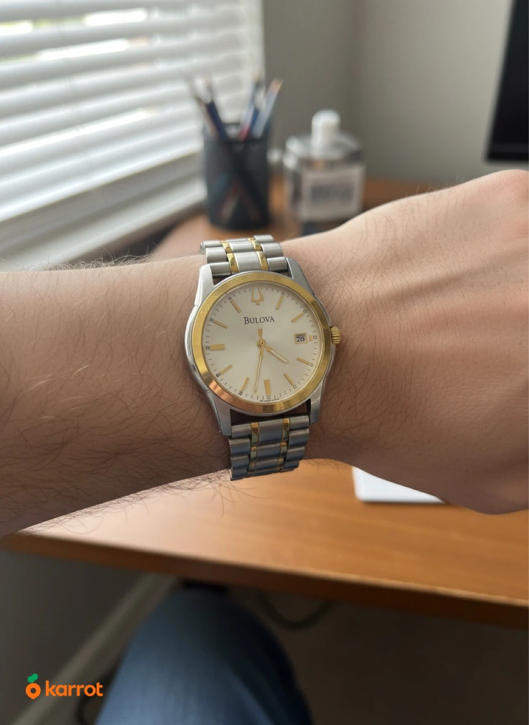 Bulova Stainless Steel & Gold Tone Watch ( NEEDS BATTERY)