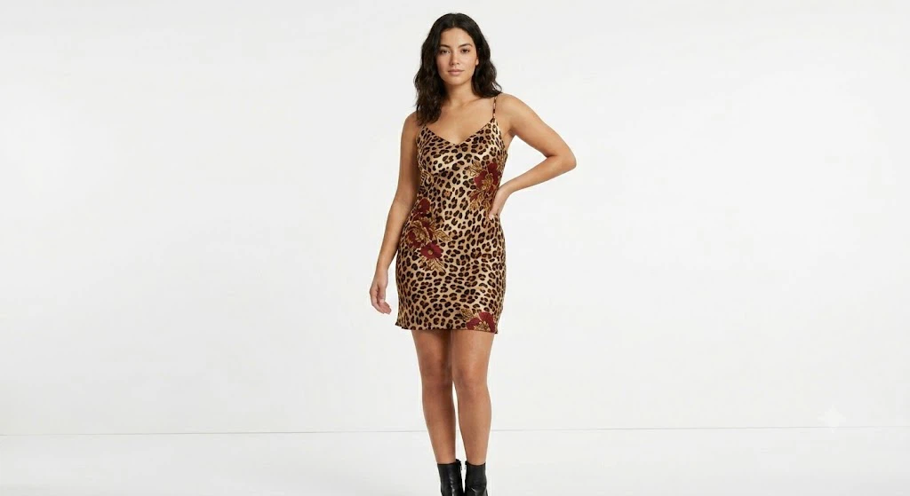 Satin Slip Dress with Floral and Leopard Print