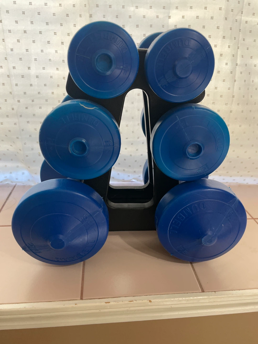 Blue Dumbbell Set with Rack