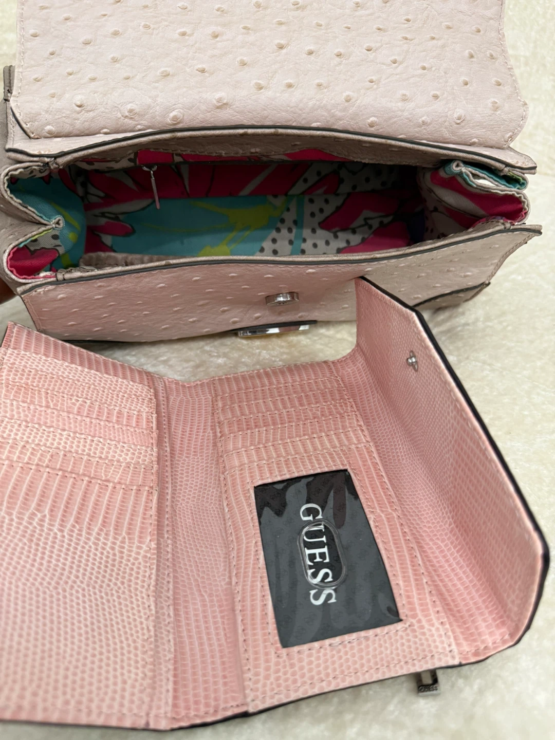 Guess Purse and Wallet Set - Pink Ostrich Embossed - photo 3