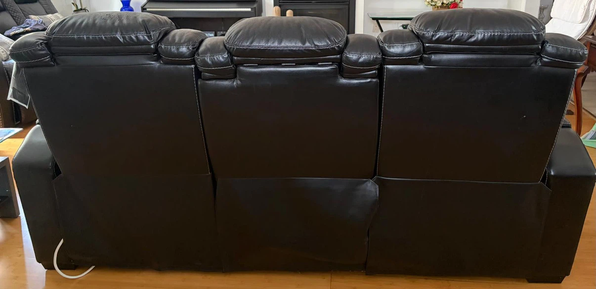 Black Leather 3-Seat Reclining Loveseat with Cup Holders - photo 3