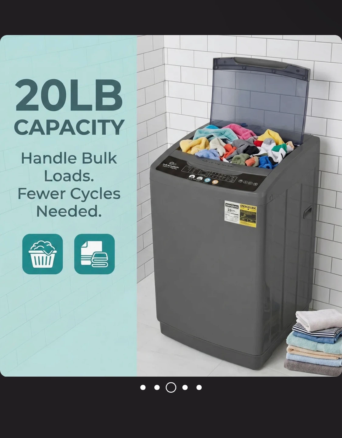 Grey Top Load Automatic Washing Machine - 20lb Capacity - photo 4