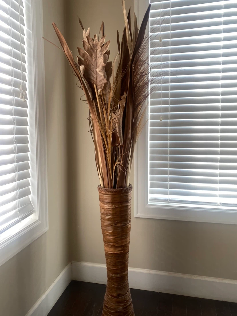 Large Decorative Dried Flower Arrangement with Woven Vase