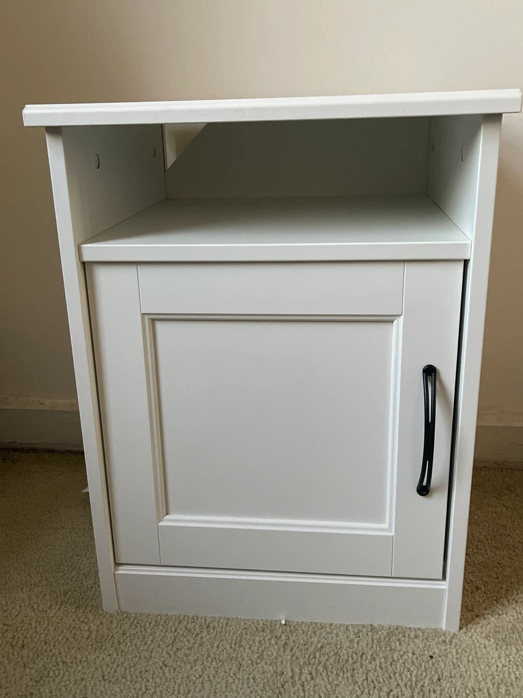 Ikea White Nightstand with Cabinet and Shelf