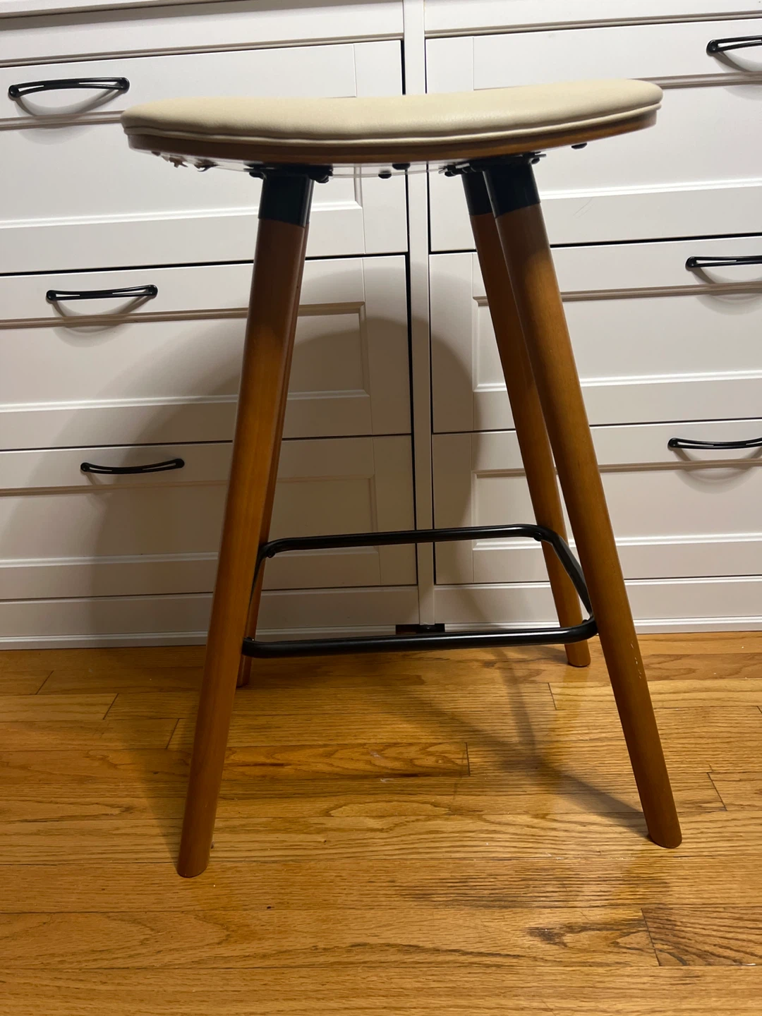 Cream Saddle Stool with Wooden Legs - photo 2
