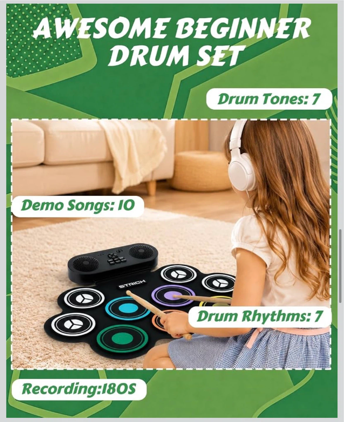 STRICH 9-Pad Electronic Drum Set with Built-in Speaker - photo 4